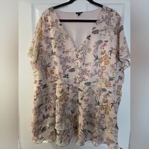torrid Cream Floral V-Neck Peplum Top